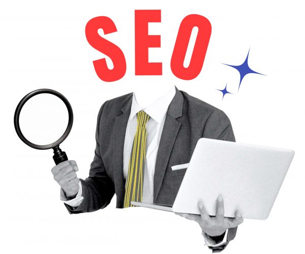 SEO word png sticker, SEO head businessman remix on transparent background